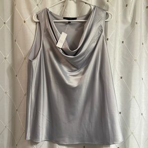 NWT White House Black Market Silver Drape Neck Shell Color Gleam Size XL